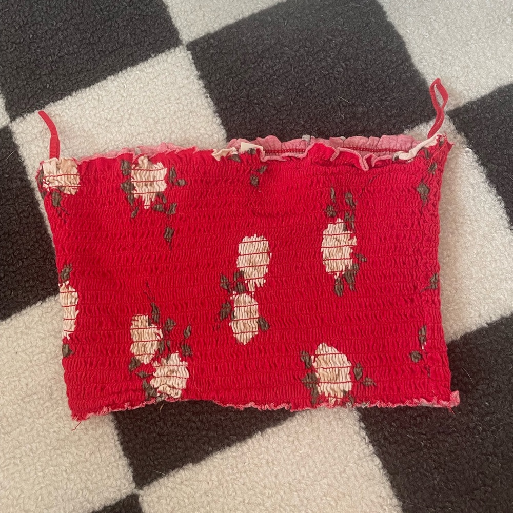 S Garage Red Floral Bandeau Top